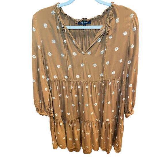 Madewell Women Small Tie-Neck Tiered Mini Dress in Bloom Dot Brown & White Flowy - Picture 10 of 17